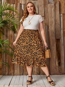 Falda de leopardo bajo con fruncido - Multicolor - Ver 3