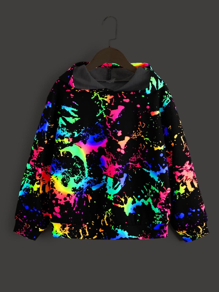 SHEIN Sudadera Con Capucha Reflectante Con Estampado De Salpicaduras Para Niño Joven - Multicolor - Añade 1
