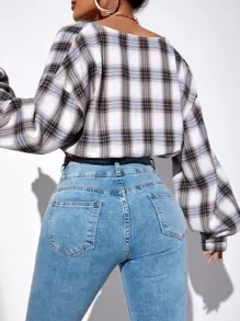 Chiquease Áo crop tay dài in họa tiết Tartan, Áo dài tay - Nhiều màu - Xem 2