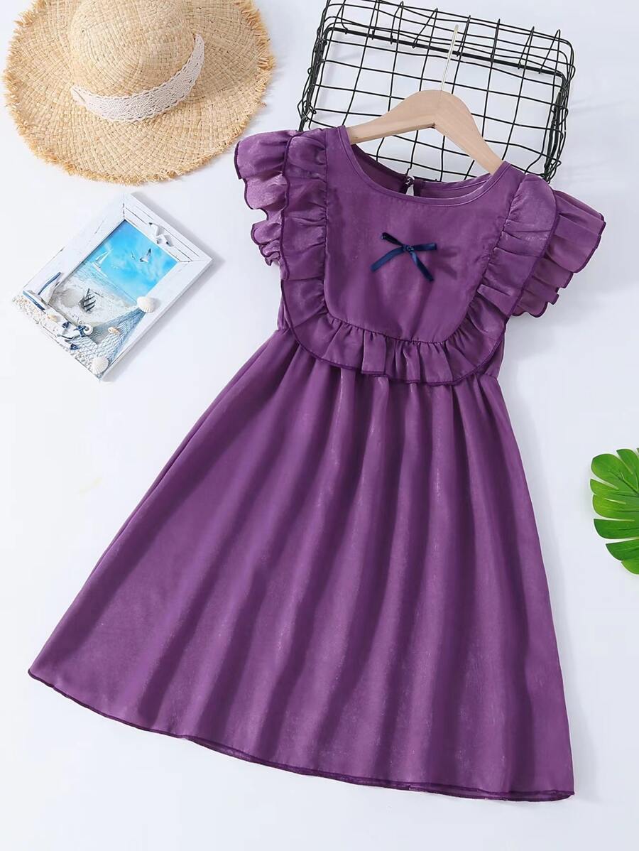 Niñas Vestido línea A ribete con fruncido con lazo delantero