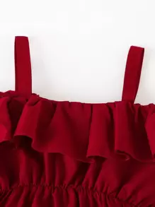 Niñas Vestido de hombros descubiertos ribete con fruncido - Burdeos - Ver 4