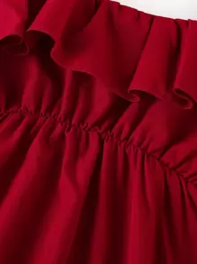 Niñas Vestido de hombros descubiertos ribete con fruncido - Burdeos - Ver 5