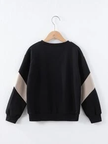 男孩撞色袋鼠口袋落肩袖套頭衫 - 黑色 - 查看 2