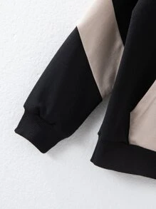 男孩撞色袋鼠口袋落肩袖套頭衫 - 黑色 - 查看 4