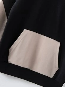 男孩撞色袋鼠口袋落肩袖套頭衫 - 黑色 - 查看 5