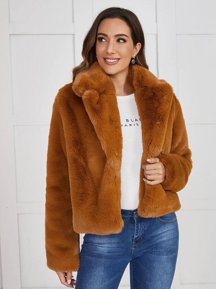 SHEIN オープンフロント ファジー コート | SHEIN JAPAN