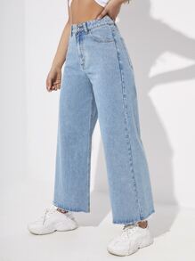 Jeanoix Zipper Fly Raw Hem Wide Leg Jeans Y2k