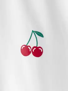 SHEIN 青少女櫻桃印花對比邊條t恤 - 白色 - 查看 3