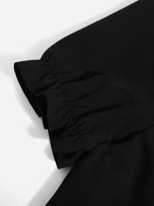 Áo sơ mi nữ viền lá sen Ren lên Khối Màu Giải trí - màu đen - Xem 4