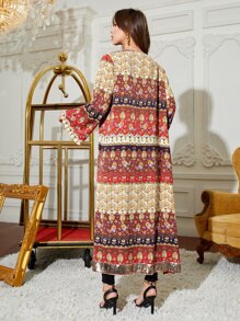holiCHIC Floral & Baroque Print Open Front Longline Coat - Multicolor - View 2