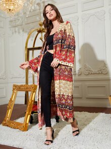 holiCHIC Floral & Baroque Print Open Front Longline Coat - Multicolor - View 4