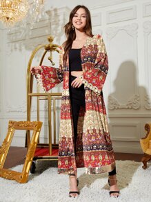 holiCHIC Floral & Baroque Print Open Front Longline Coat - Multicolor - View 5