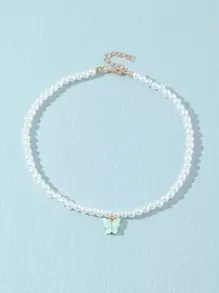 1 pieza Collar de mujer con mariposa de acrílico y perla, accesorio diario - Verde - Ver 1