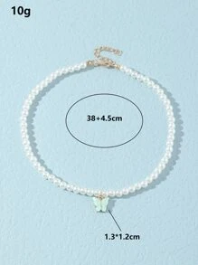 1 pieza Collar de mujer con mariposa de acrílico y perla, accesorio diario - Verde - Ver 3