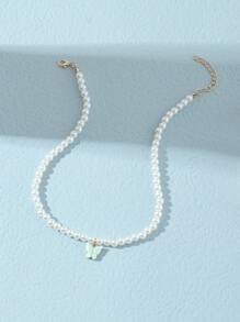 1 pieza Collar de mujer con mariposa de acrílico y perla, accesorio diario - Verde - Ver 4
