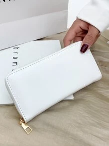 Cartera larga de unicolor casual, portacartas, adecuada para uso diario y regalo de vacaciones - Blanco - Ver 2