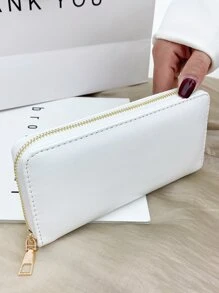Cartera larga de unicolor casual, portacartas, adecuada para uso diario y regalo de vacaciones - Blanco - Ver 3