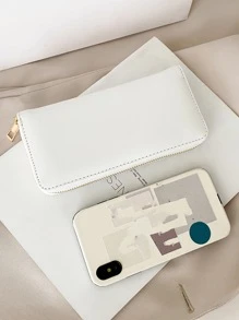 Cartera larga de unicolor casual, portacartas, adecuada para uso diario y regalo de vacaciones - Blanco - Ver 7