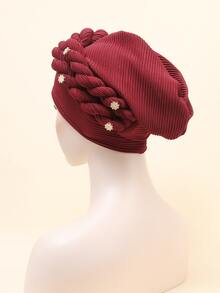 水鑽裝飾頭巾帽 - 酒紅色 - 查看 2