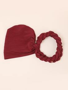 水鑽裝飾頭巾帽 - 酒紅色 - 查看 3