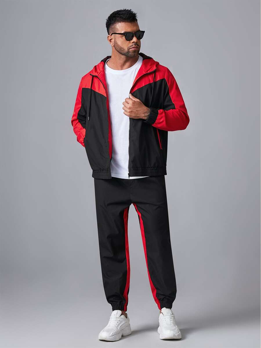 Manfinity Men Plus Zip Up Two Tone Hoodie & Contrast Sideseam Pants - Multicolor - View 1