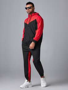 Manfinity Men Plus Zip Up Two Tone Hoodie & Contrast Sideseam Pants - Multicolor - View 3