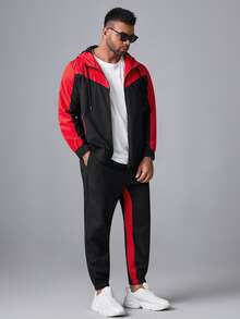 Manfinity Men Plus Zip Up Two Tone Hoodie & Contrast Sideseam Pants - Multicolor - View 5
