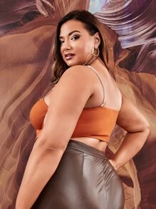 SHEIN ICON Plus Cut Out Lace Up Crop Cami Top - Rust Brown - View 2