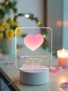 1pc Valentine's Day Heart Pattern Decorative Light - Yellow - View 3