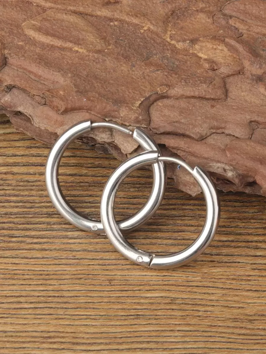 1 bông tai dạng vòng tối giản, trang sức bằng thép không gỉ - Bạc - Xem 1