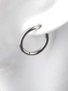 1 bông tai dạng vòng tối giản, trang sức bằng thép không gỉ - Bạc - Xem 4