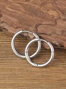 1 bông tai dạng vòng tối giản, trang sức bằng thép không gỉ - Bạc - Xem 5