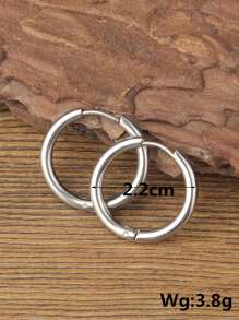 1 bông tai dạng vòng tối giản, trang sức bằng thép không gỉ - Bạc - Xem 6