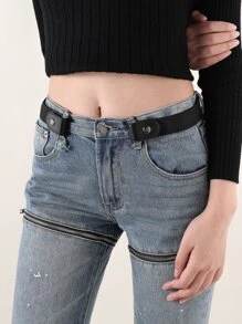 1pc Women No Buckle Elastic Casual Stretch Invisible Belt - Black - View 1