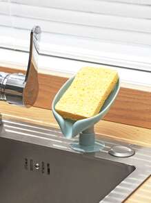 1pc Vertical Suction Cup Drain Soap Dish Holder,Creative Leaf Shaped Soap Rack For Kitchen & Bathroom - Blue - View 3