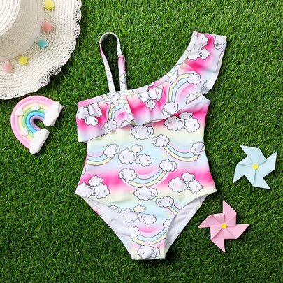 Toddler Girls Cartoon Graphic One Piece Swimsuit