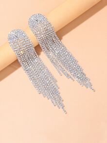 Pendientes largos con diseño de diamante de imitación - Plateado - Ver 2