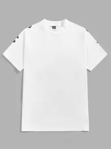 Manfinity VCAY 宽松版型男式棉质立领字母图案 T 恤 - 白色 - 查看 1