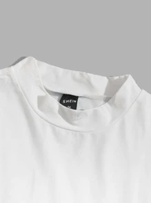 Manfinity VCAY 宽松版型男式棉质立领字母图案 T 恤 - 白色 - 查看 3