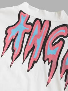 Manfinity VCAY 宽松版型男式棉质立领字母图案 T 恤 - 白色 - 查看 4