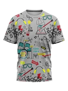 Manfinity 男士字母和樂器印花T恤 - 灰色 - 查看 1