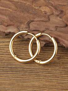 1入組極簡圓耳環,不銹鋼首飾類 - 金黃色 - 查看 1