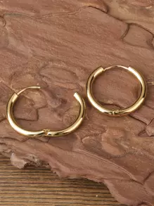 1入組極簡圓耳環,不銹鋼首飾類 - 金黃色 - 查看 3