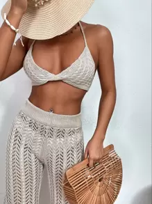 2packs Halter Cover Up Top With Pants Set Summer - Apricot - View 3