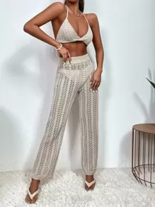 2packs Halter Cover Up Top With Pants Set Summer - Apricot - View 4