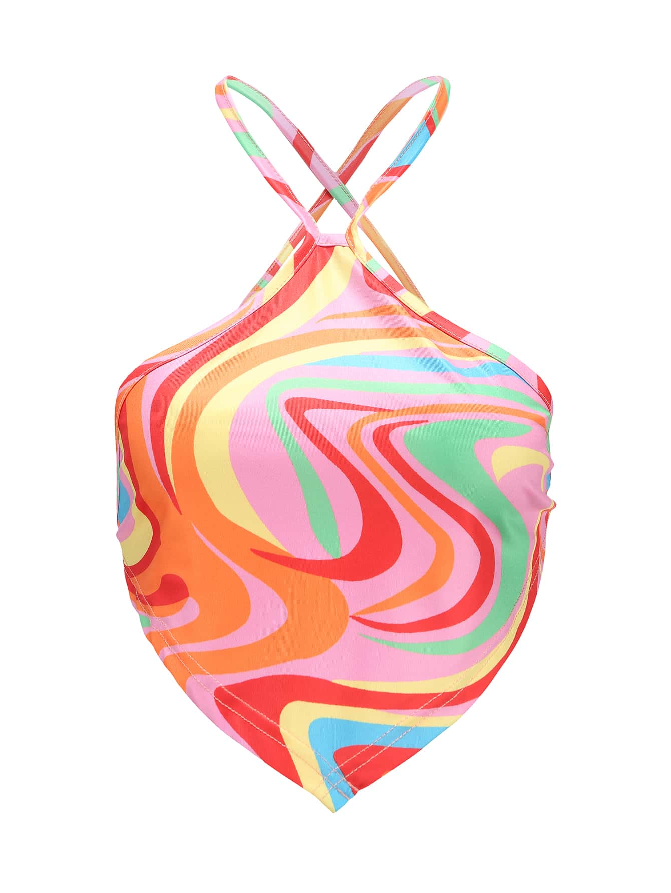 大理石圖案後背繫帶手帕吊帶上衣 - 彩色 - 查看 1