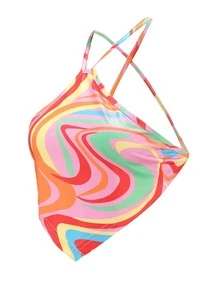 大理石圖案後背繫帶手帕吊帶上衣 - 彩色 - 查看 3