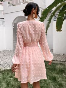 SHEIN Holidaya Đầm Xù Dây kéo màu trơn Boho - Màu Hồng baby - Xem 2