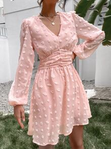 SHEIN Holidaya Đầm Xù Dây kéo màu trơn Boho - Màu Hồng baby - Xem 3