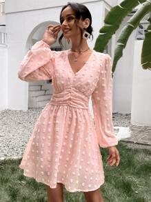 SHEIN Holidaya Đầm Xù Dây kéo màu trơn Boho - Màu Hồng baby - Xem 4